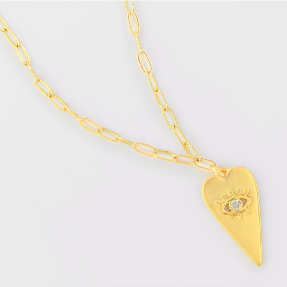 SOLD - Chic Paperclip Evil Eye Heart Choker Necklace - Picture 1 of 8